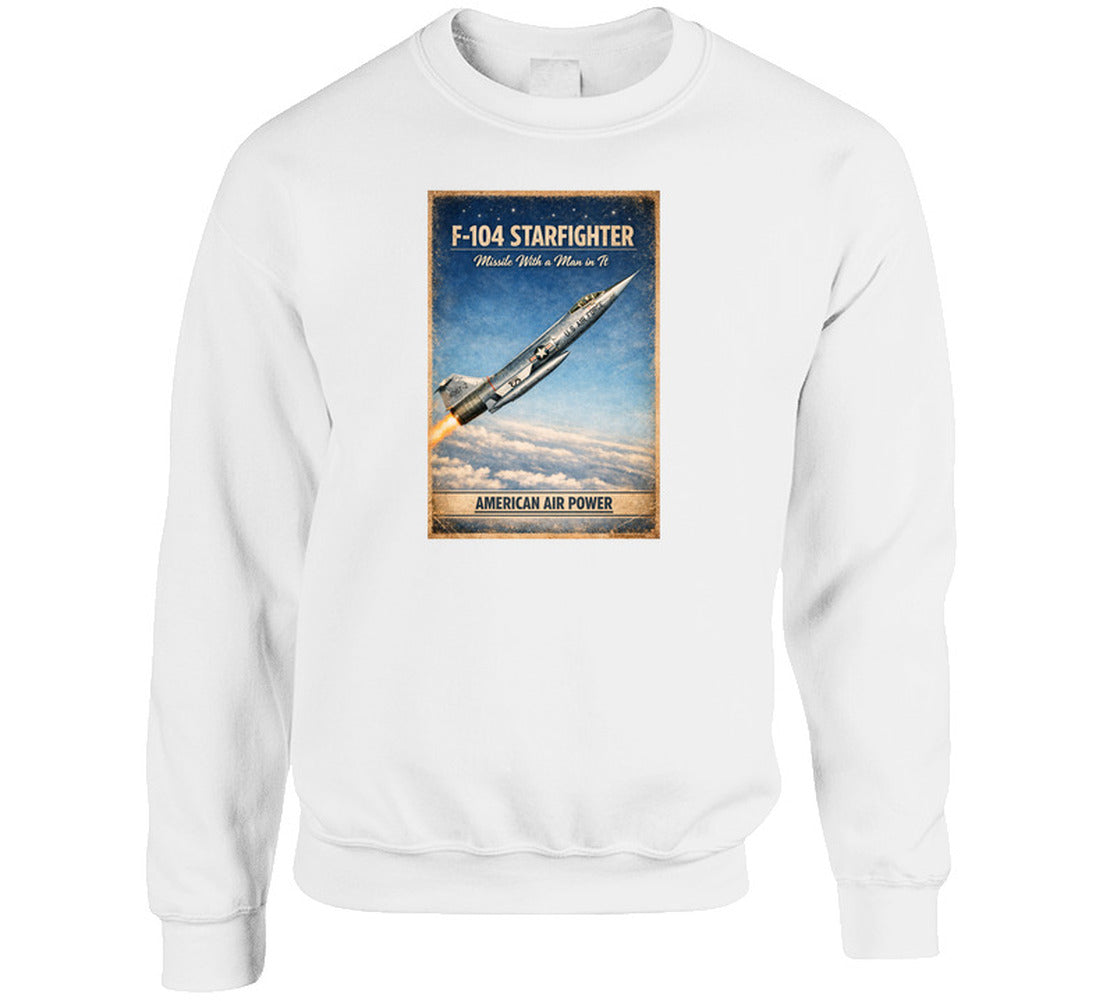 F-104 Starfighter American Air Power distressed aviation sweatshirt in white