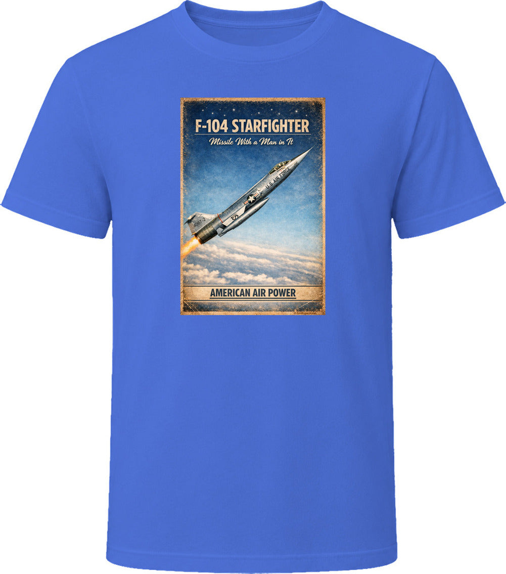 F-104 Starfighter American Air Power vintage graphic T-shirt in royal blue