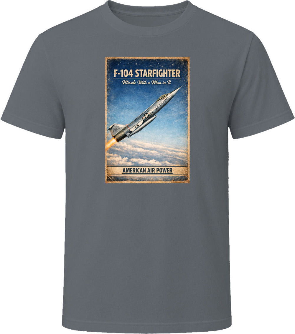F-104 Starfighter American Air Power vintage graphic T-shirt in charcoal grey