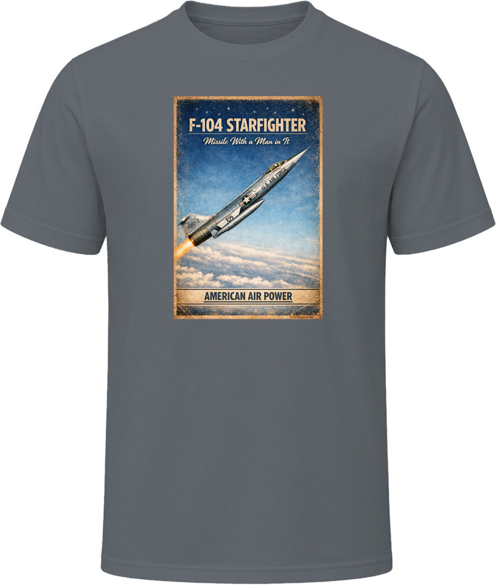 F-104 Starfighter American Air Power vintage graphic T-shirt in charcoal grey