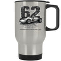 Porsche 804 F1 1962 French Grand Prix retro racing graphic on silver insulated travel mug