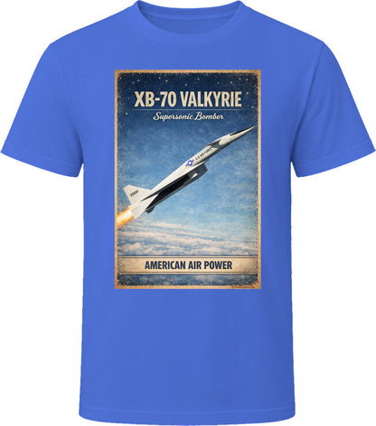 XB-70 Valkyrie distressed military aircraft graphic t-shirt in royal blue