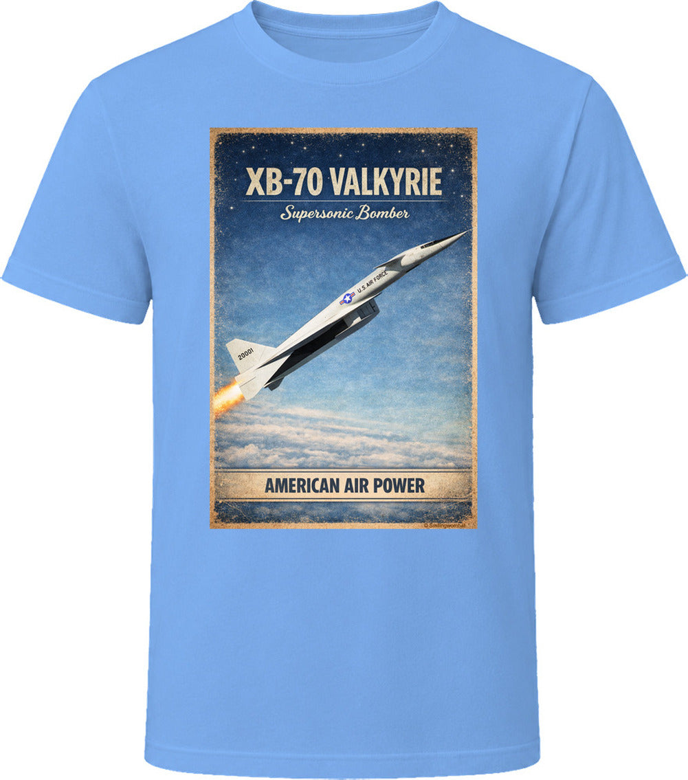 XB-70 Valkyrie supersonic bomber distressed graphic t-shirt in light blue