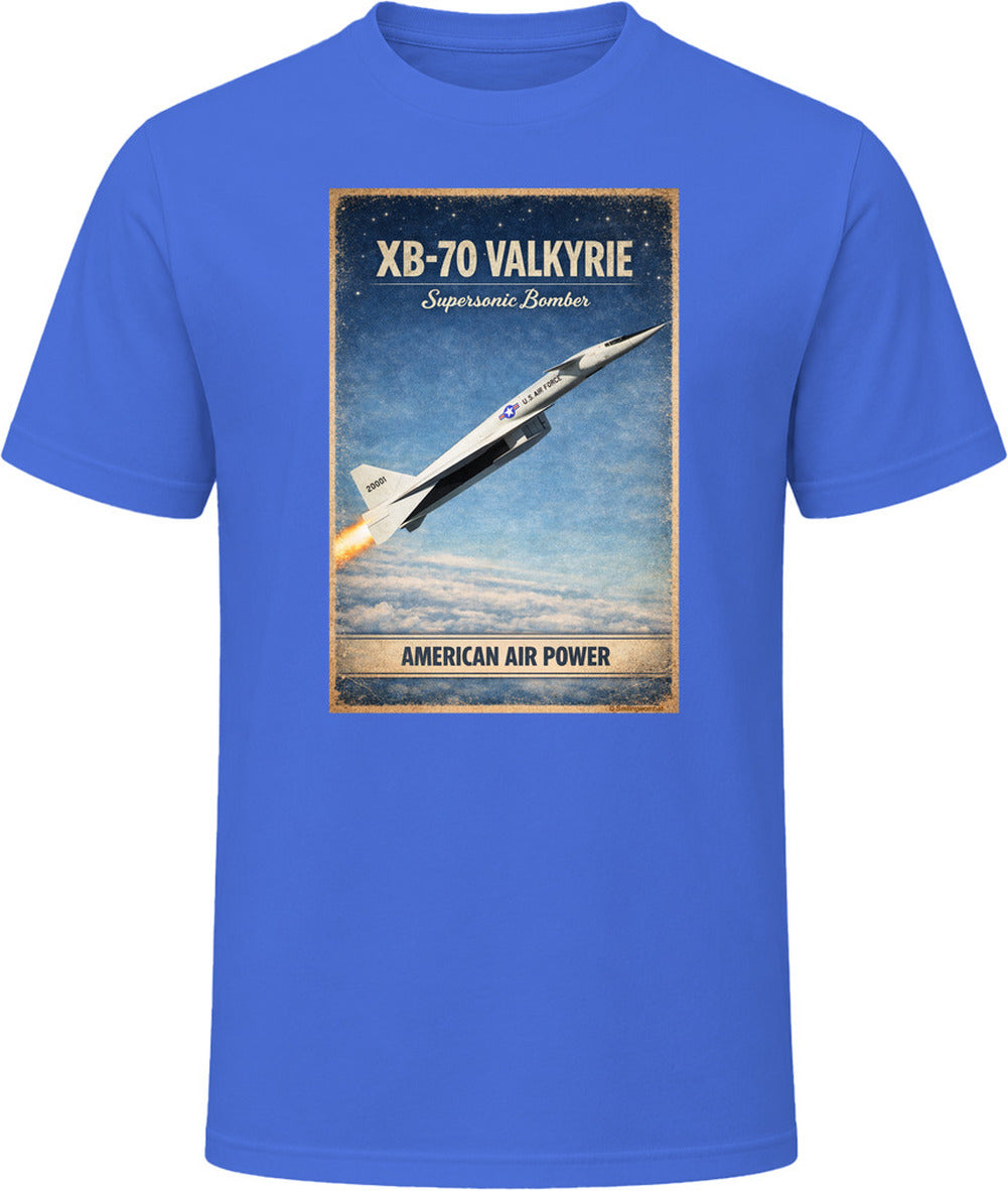XB-70 Valkyrie distressed military aircraft graphic t-shirt in royal blue