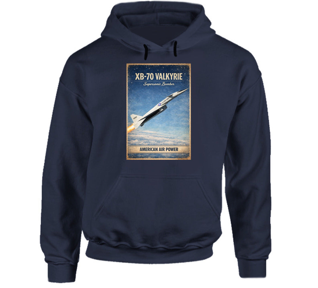 XB-70 Valkyrie distressed military aircraft hoodie in navy