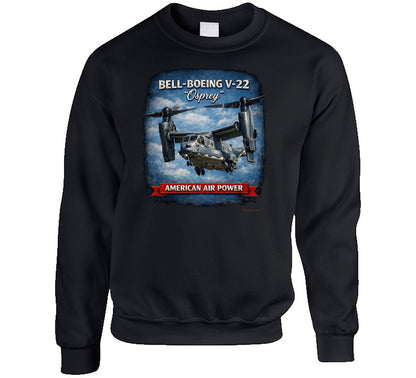 Bell-Boeing V-22 Osprey American Air Power distressed graphic sweatshirt in black