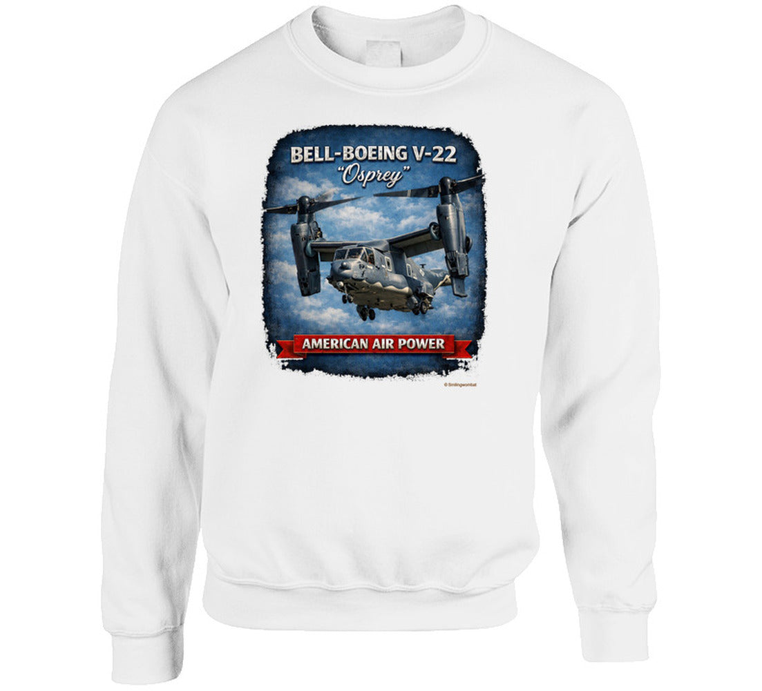 Bell-Boeing V-22 Osprey American Air Power distressed graphic sweatshirt in white