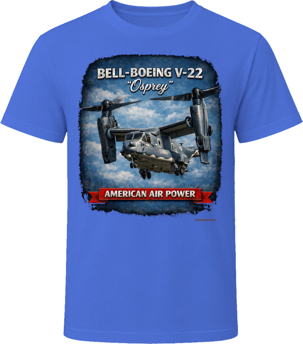 Bell-Boeing V-22 Osprey American Air Power aviation t-shirt in royal blue