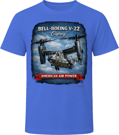Bell-Boeing V-22 Osprey American Air Power aviation t-shirt in royal blue