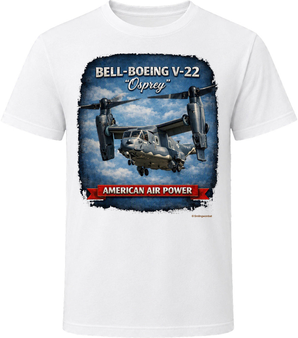 Bell-Boeing V-22 Osprey American Air Power distressed graphic t-shirt in white