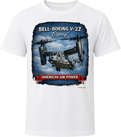 Bell-Boeing V-22 Osprey American Air Power distressed graphic t-shirt in white