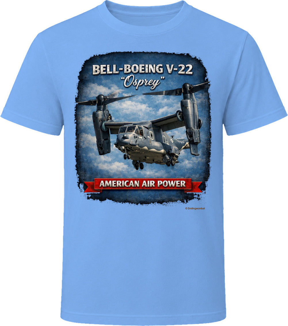 Bell-Boeing V-22 Osprey American Air Power aviation t-shirt in light blue