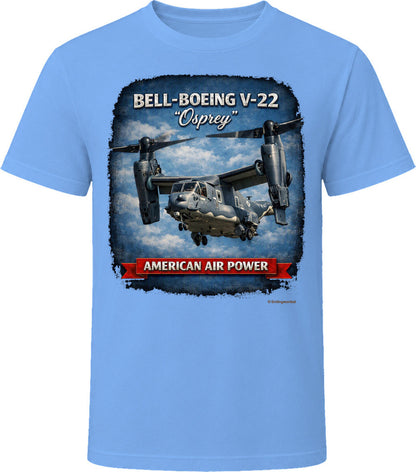 Bell-Boeing V-22 Osprey American Air Power aviation t-shirt in light blue