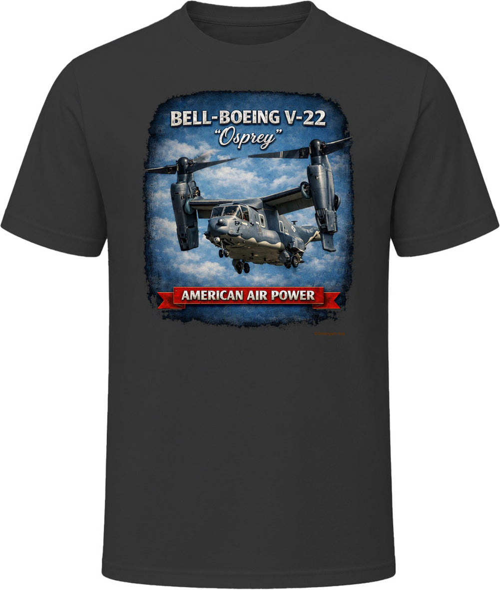 Bell-Boeing V-22 Osprey American Air Power distressed graphic t-shirt in black