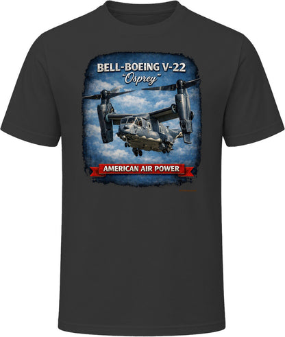 Bell-Boeing V-22 Osprey American Air Power distressed graphic t-shirt in black