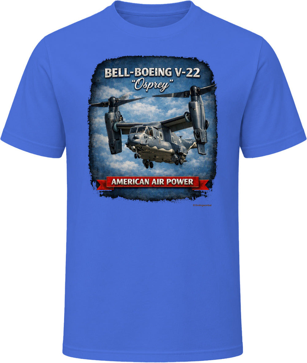 Bell-Boeing V-22 Osprey American Air Power aviation t-shirt in royal blue