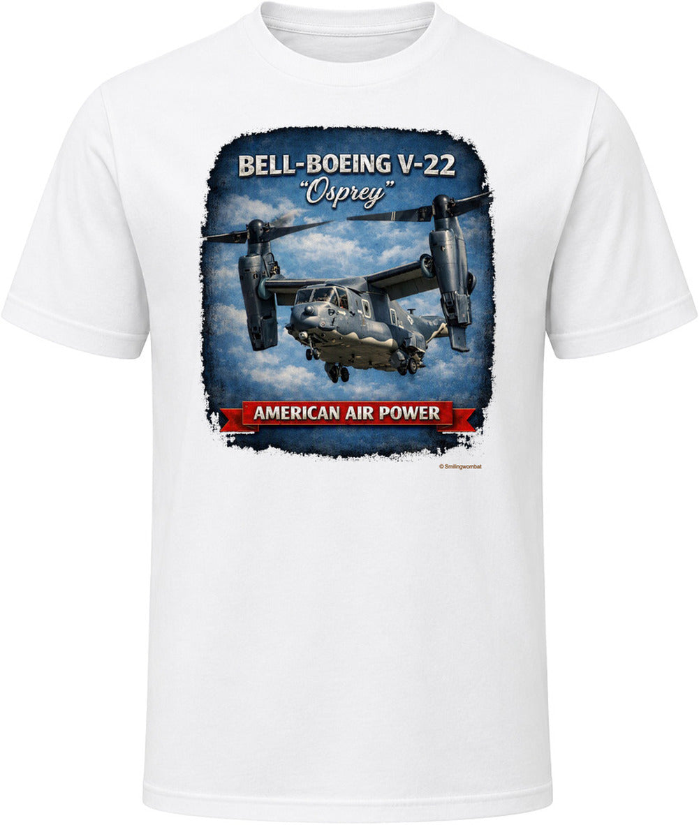 Bell-Boeing V-22 Osprey American Air Power distressed graphic t-shirt in white