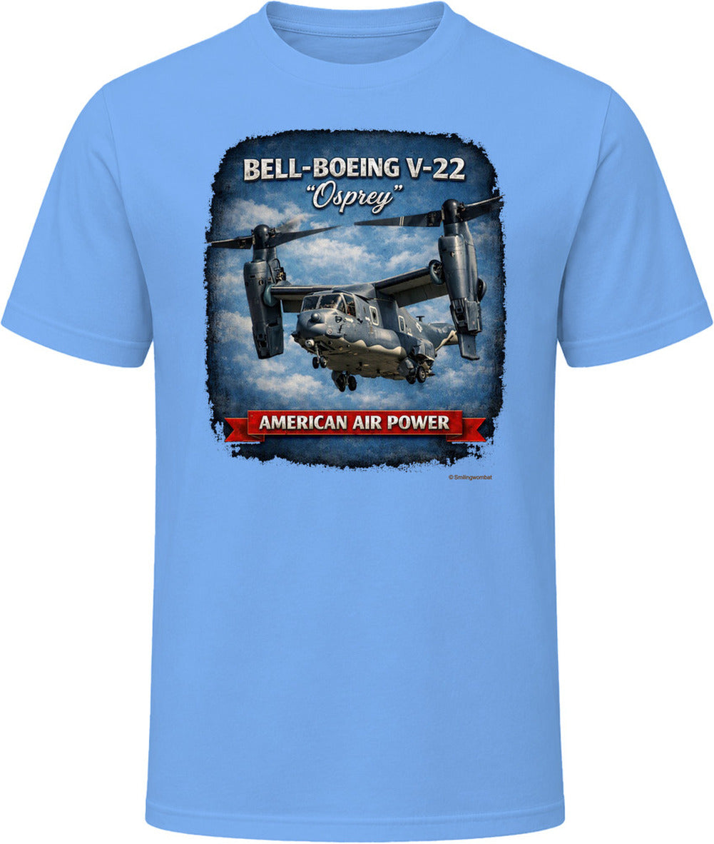 Bell-Boeing V-22 Osprey American Air Power aviation t-shirt in light blue