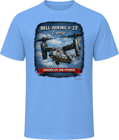 Bell-Boeing V-22 Osprey American Air Power aviation t-shirt in light blue