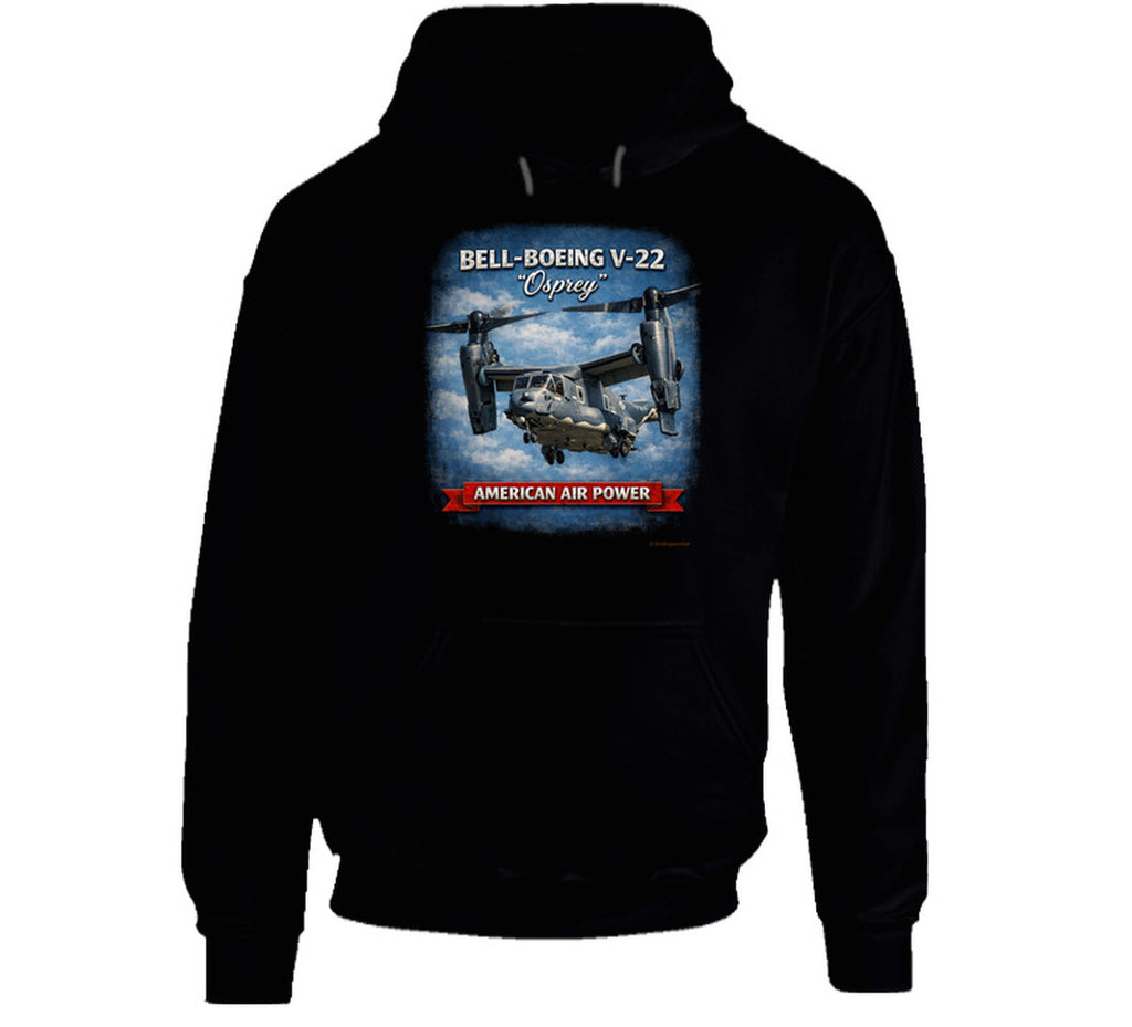 Bell-Boeing V-22 Osprey American Air Power distressed graphic hoodie in black