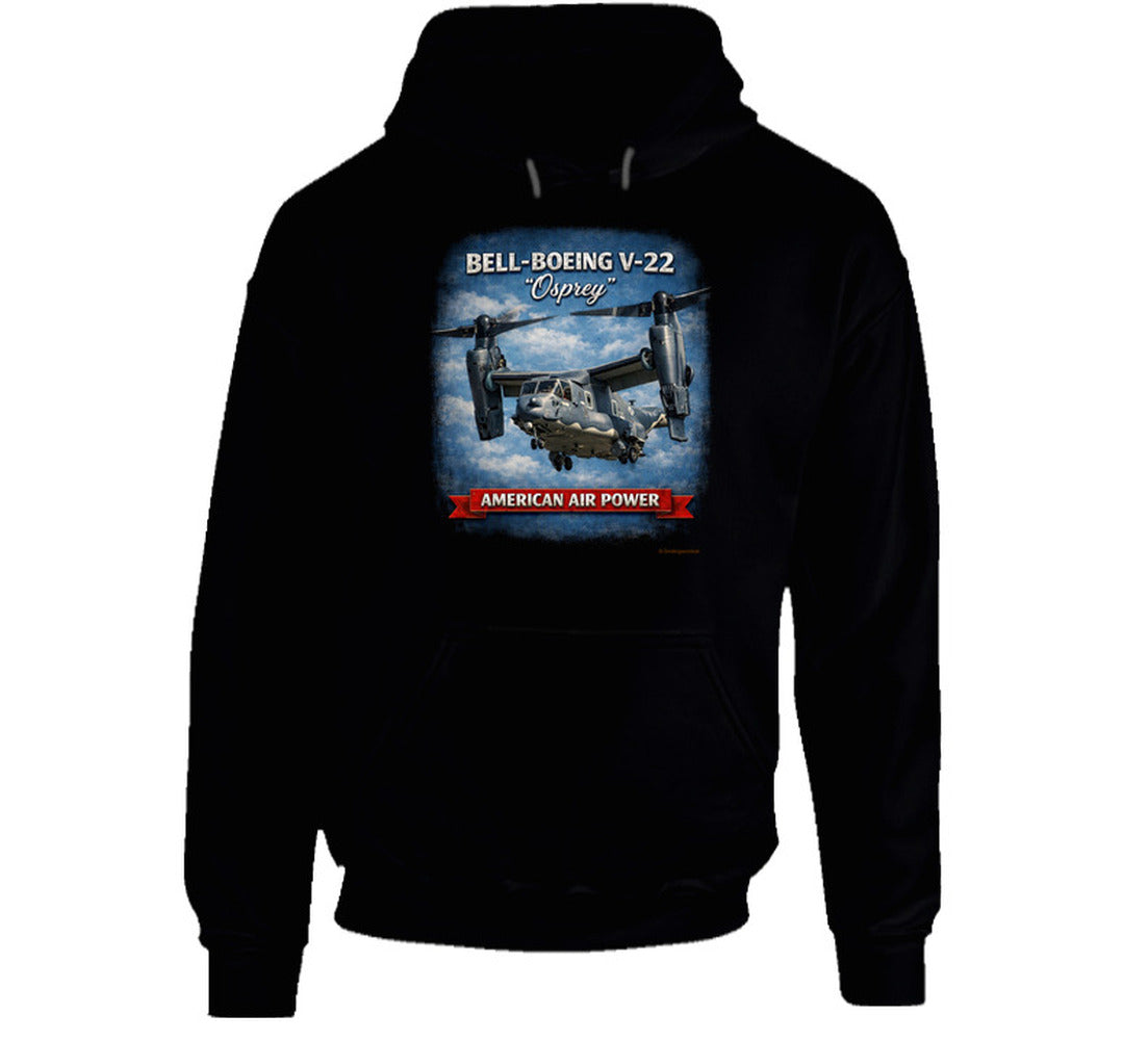 Bell-Boeing V-22 Osprey American Air Power distressed graphic hoodie in black