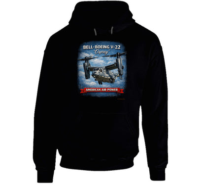 Bell-Boeing V-22 Osprey American Air Power distressed graphic hoodie in black