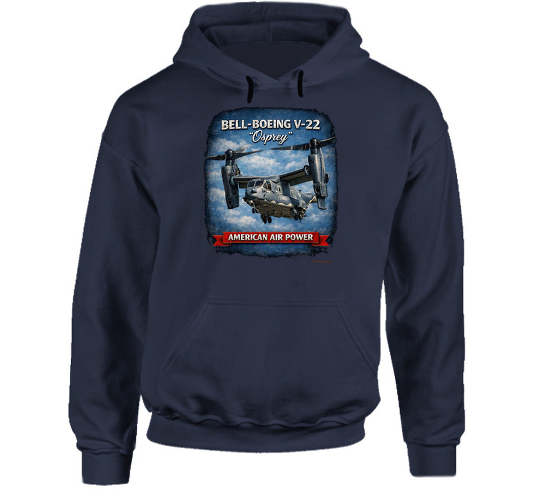 Bell-Boeing V-22 Osprey American Air Power military aviation hoodie in navy
