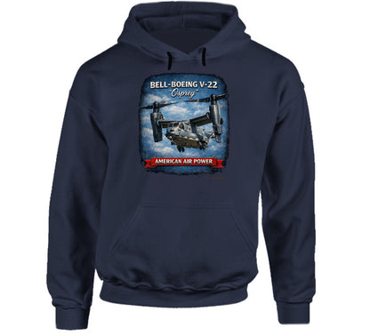 Bell-Boeing V-22 Osprey American Air Power military aviation hoodie in navy