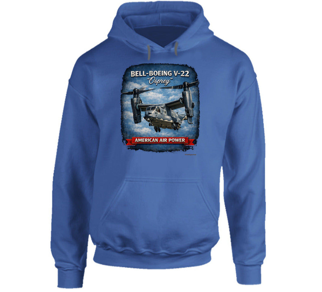 Bell-Boeing V-22 Osprey American Air Power aviation hoodie in royal blue