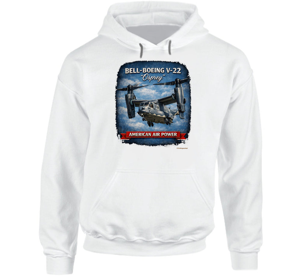 Bell-Boeing V-22 Osprey American Air Power distressed graphic hoodie in white