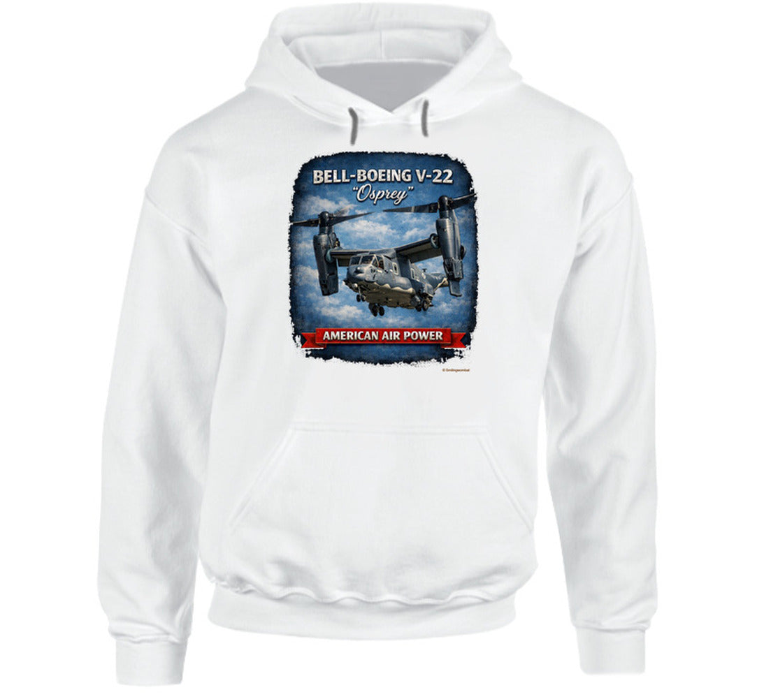 Bell-Boeing V-22 Osprey American Air Power distressed graphic hoodie in white