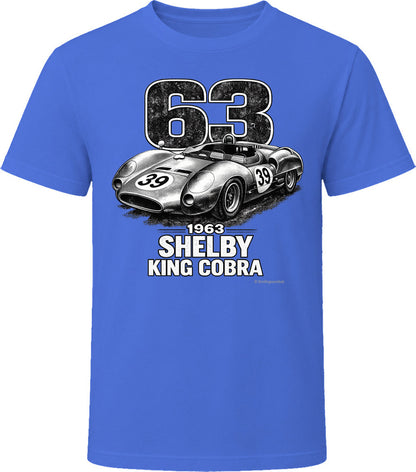 1963 Shelby King Cobra vintage motorsport t-shirt in royal blue