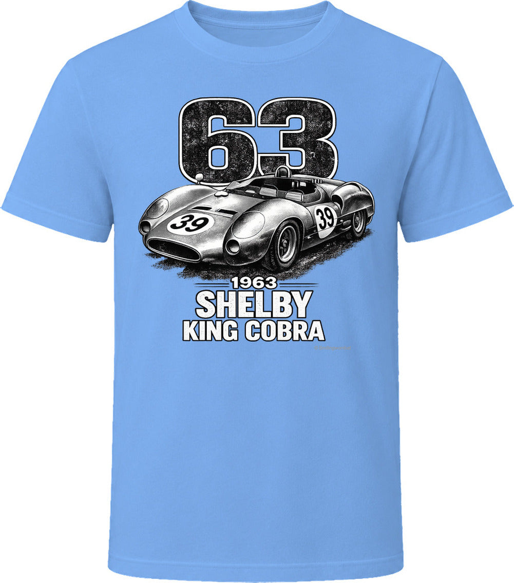 1963 Shelby King Cobra race car t-shirt in light blue
