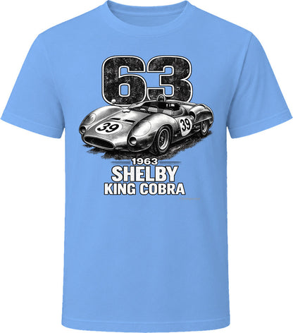 1963 Shelby King Cobra race car t-shirt in light blue
