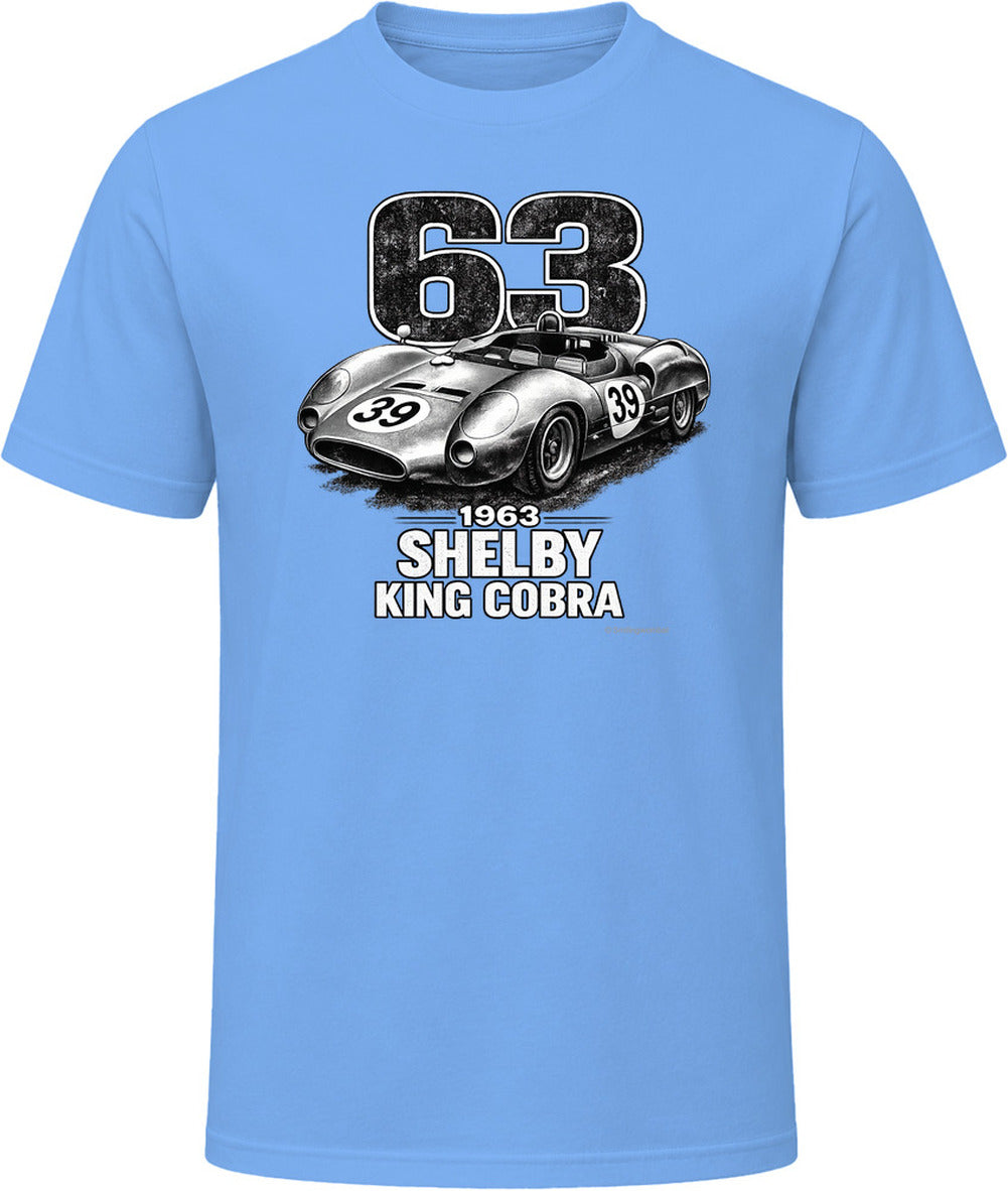 1963 Shelby King Cobra race car t-shirt in light blue
