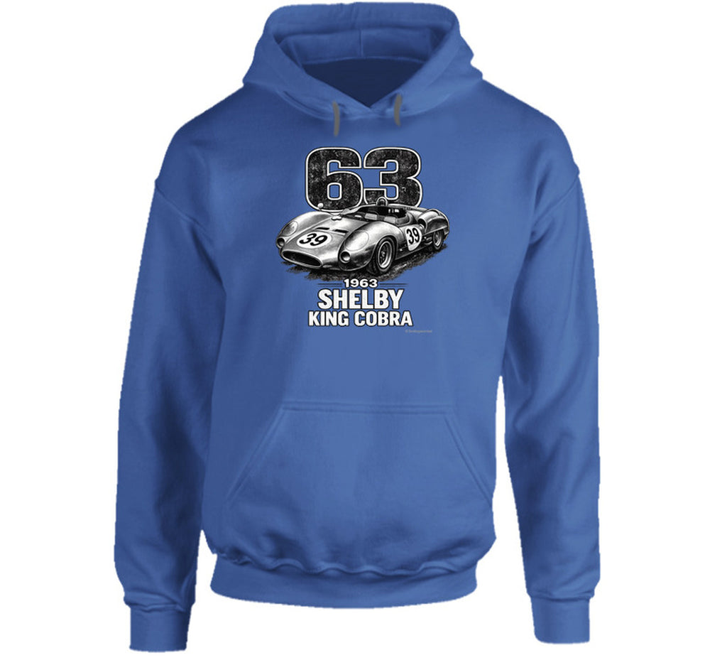 1963 Shelby King Cobra vintage motorsport hoodie in royal blue