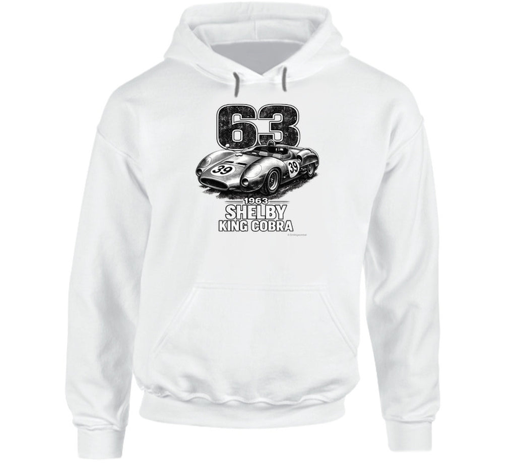 1963 Shelby King Cobra vintage racing graphic hoodie in white
