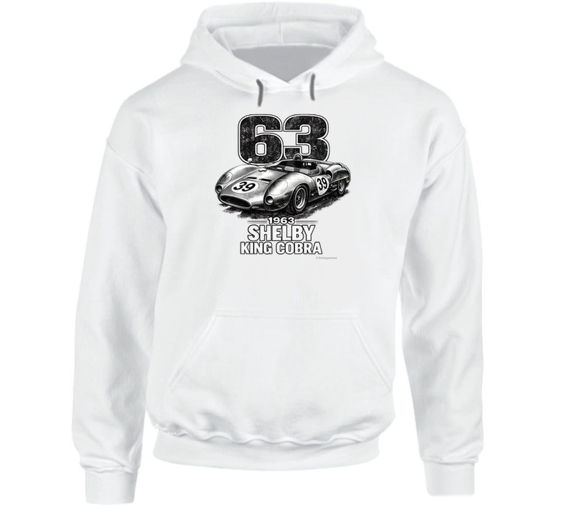 1963 Shelby King Cobra vintage racing graphic hoodie in white
