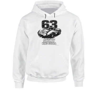 1963 Shelby King Cobra vintage racing graphic hoodie in white