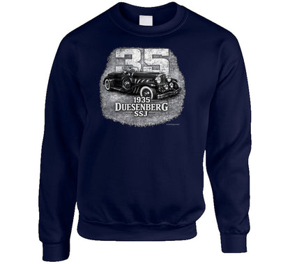 1935 Duesenberg SSJ vintage car sweatshirt in navy with distressed editorial design