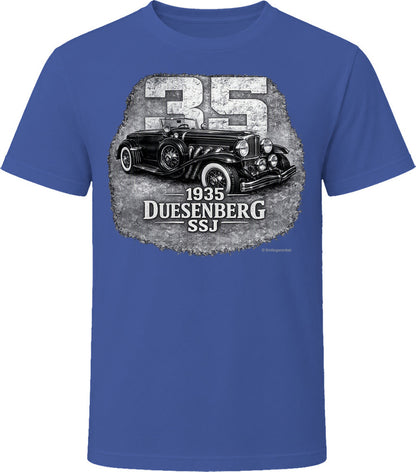 1935 Duesenberg SSJ vintage car t-shirt in navy with distressed editorial design