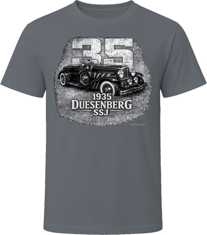 1935 Duesenberg SSJ distressed vintage car t-shirt in charcoal grey