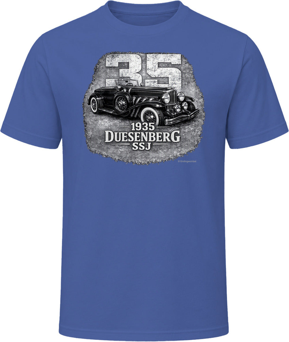 1935 Duesenberg SSJ vintage car t-shirt in navy with distressed editorial design