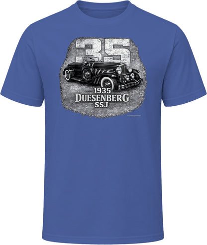 1935 Duesenberg SSJ vintage car t-shirt in navy with distressed editorial design