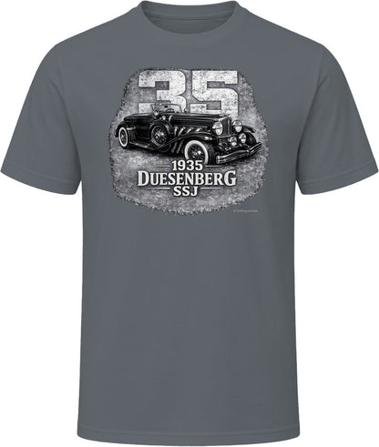 1935 Duesenberg SSJ distressed vintage car t-shirt in charcoal grey