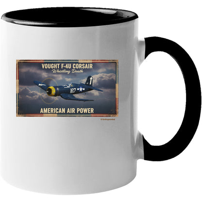 Vought Corsair white and black accent coffee mug, vintage warbird art, 11oz and 15oz