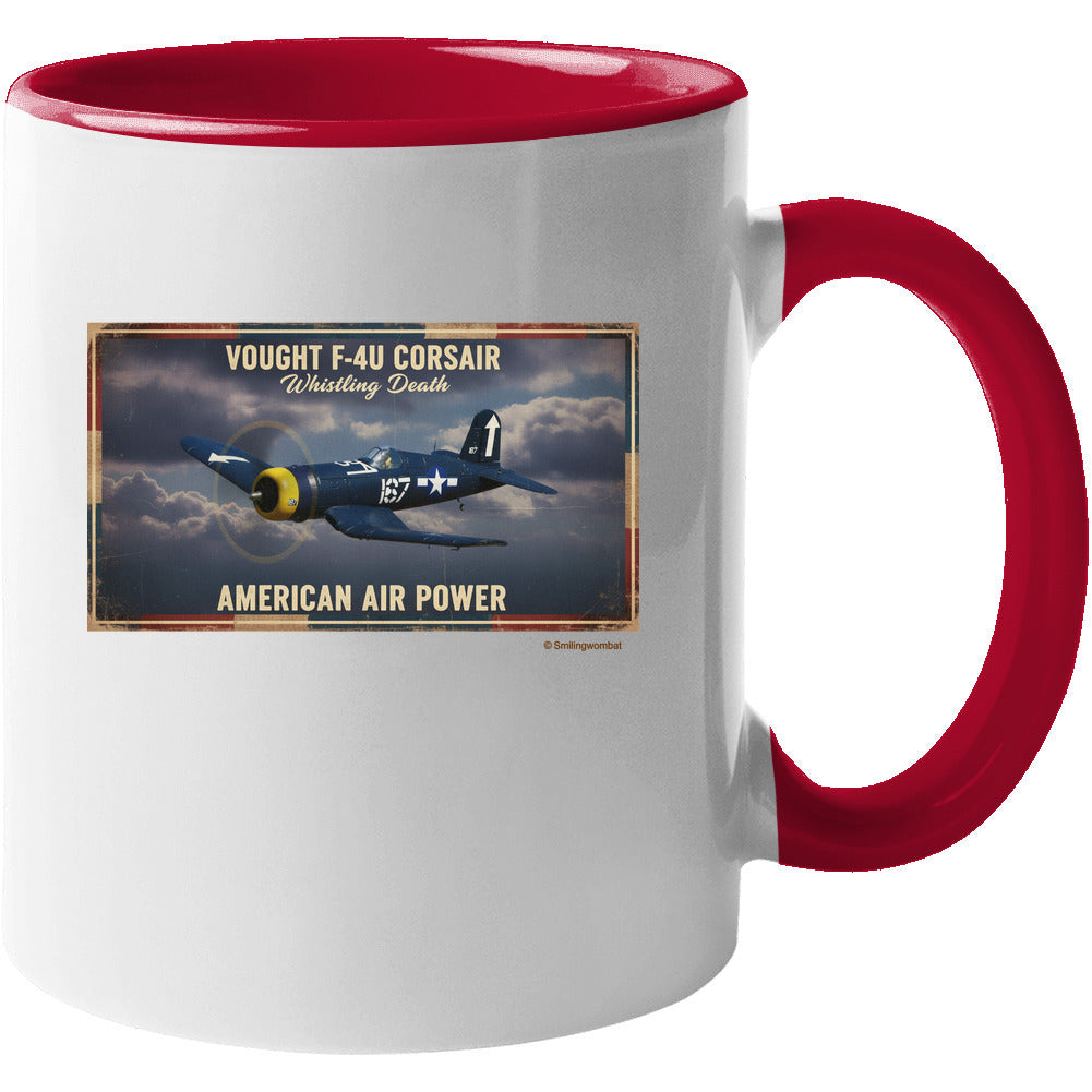 F-4U Corsair white and red accent mug, American Air Power Series, 11oz and 15oz