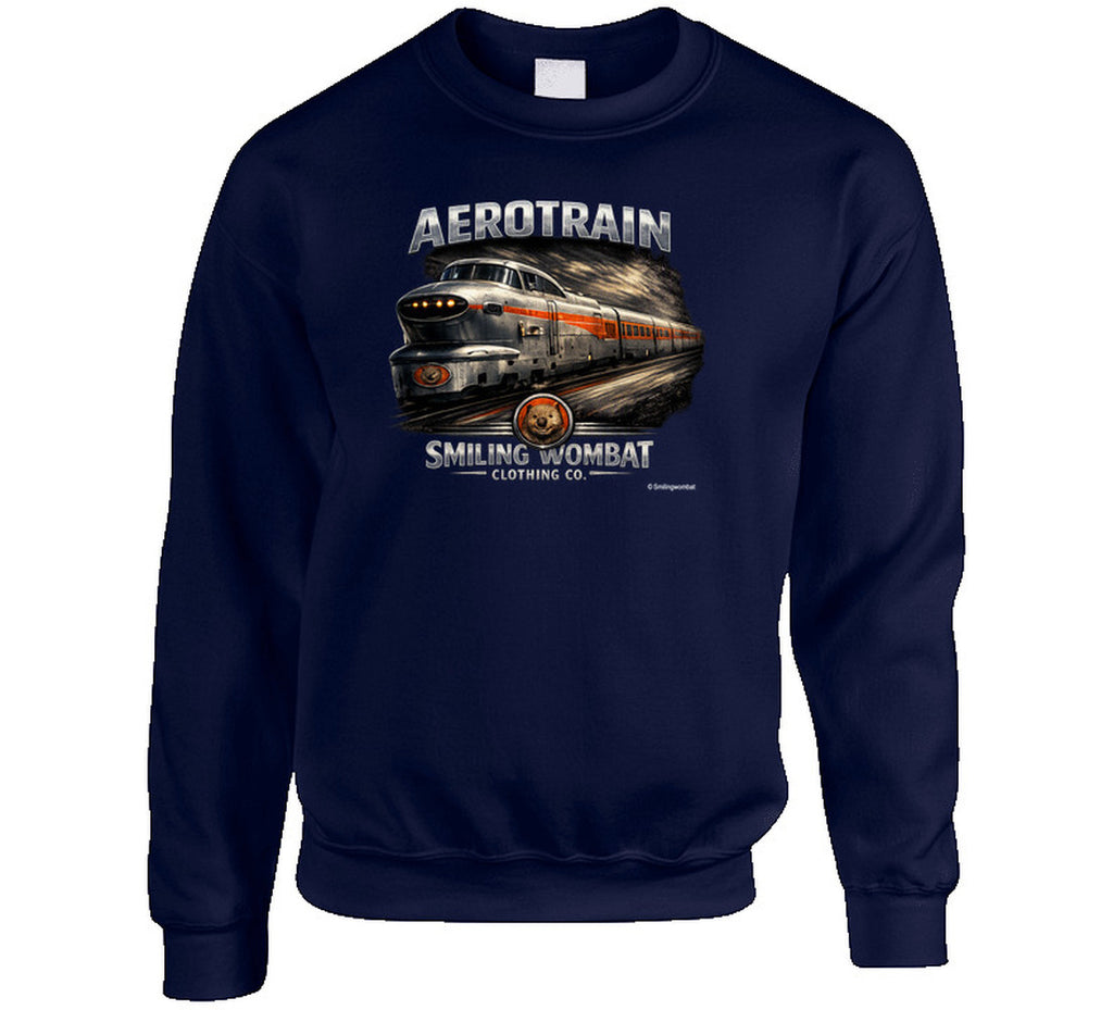 Aerotrain retro railroad graphic sweatshirt in navy – vintage locomotive design