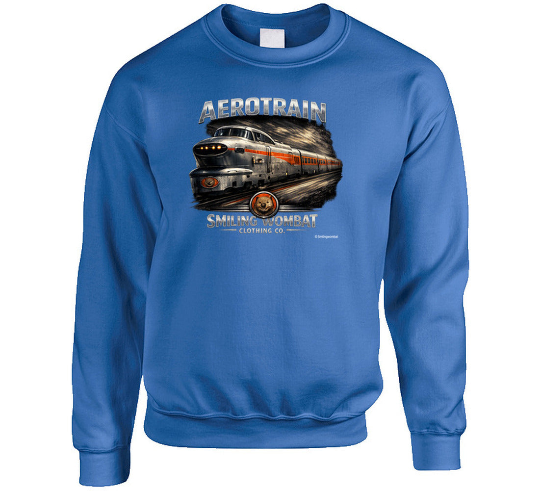 Aerotrain railroad graphic sweatshirt in royal blue – vintage distressed artwork