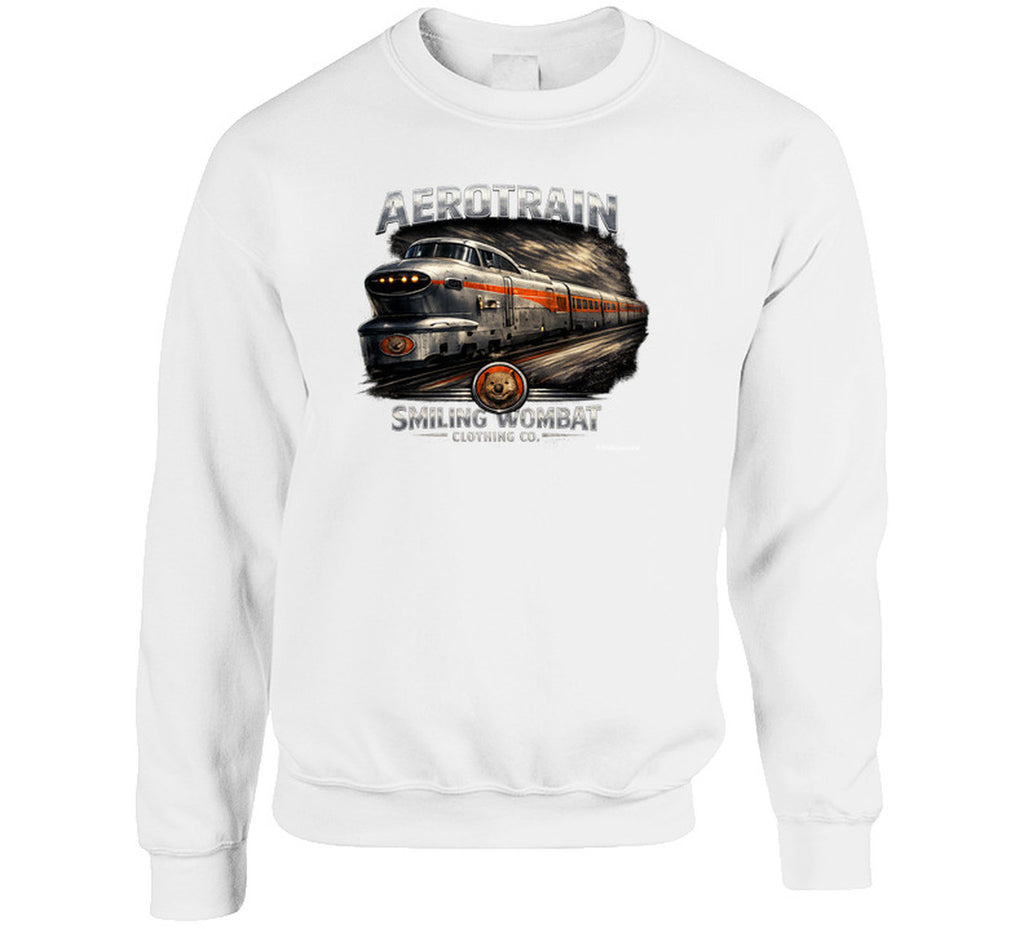Aerotrain locomotive sweatshirt in white – retro railroad graphic design